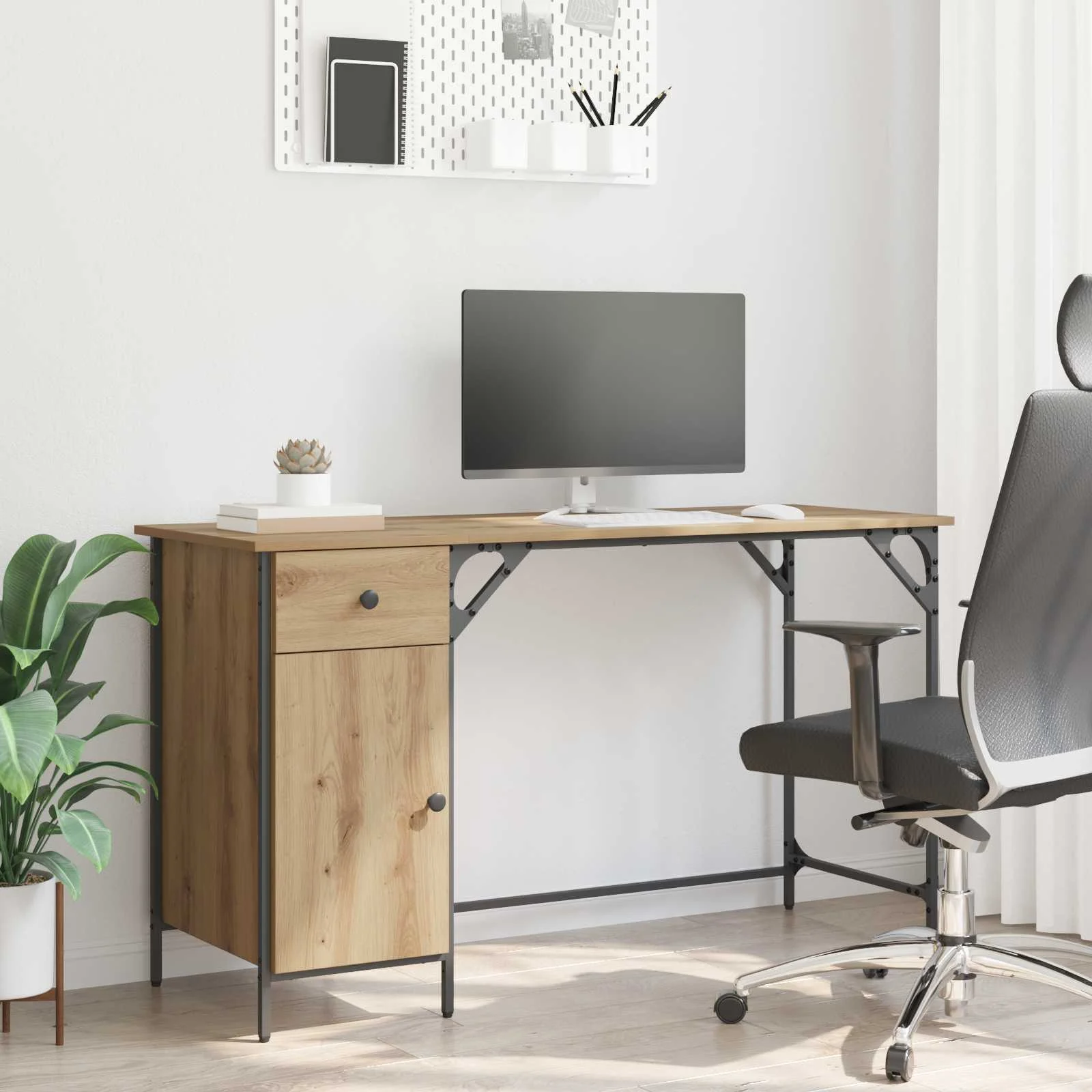 Bureau d'ordinateur 131 x 48 x 75 cm chêne artisanal bois d'ingénierie – vue d’ensemble