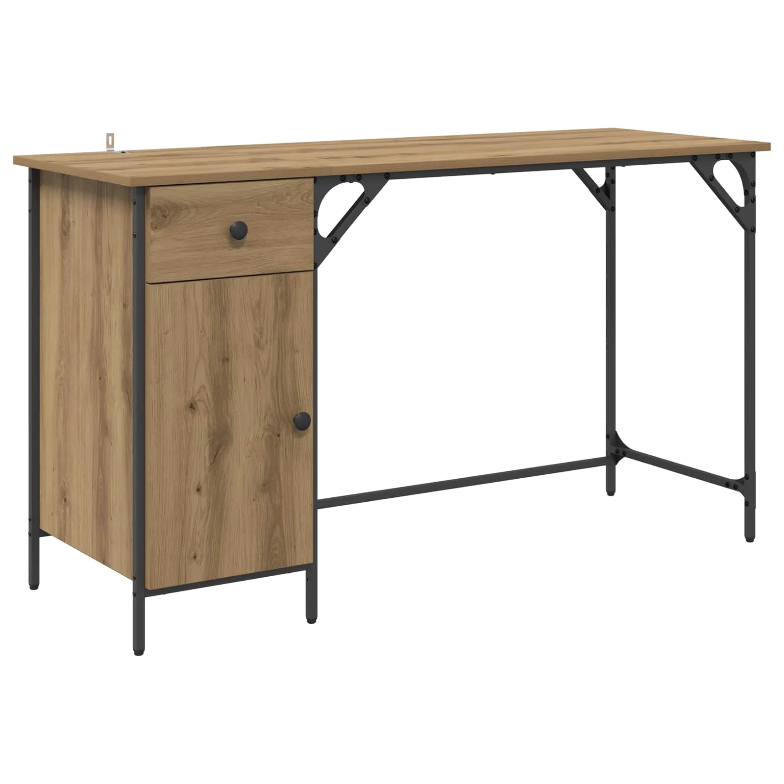 Bureau d'ordinateur 131 x 48 x 75 cm chêne artisanal bois d'ingénierie – vue de côté
