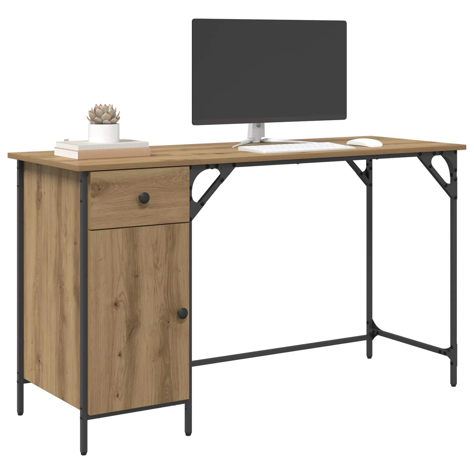 Bureau d'ordinateur 131 x 48 x 75 cm chêne artisanal bois d'ingénierie – vue de détail