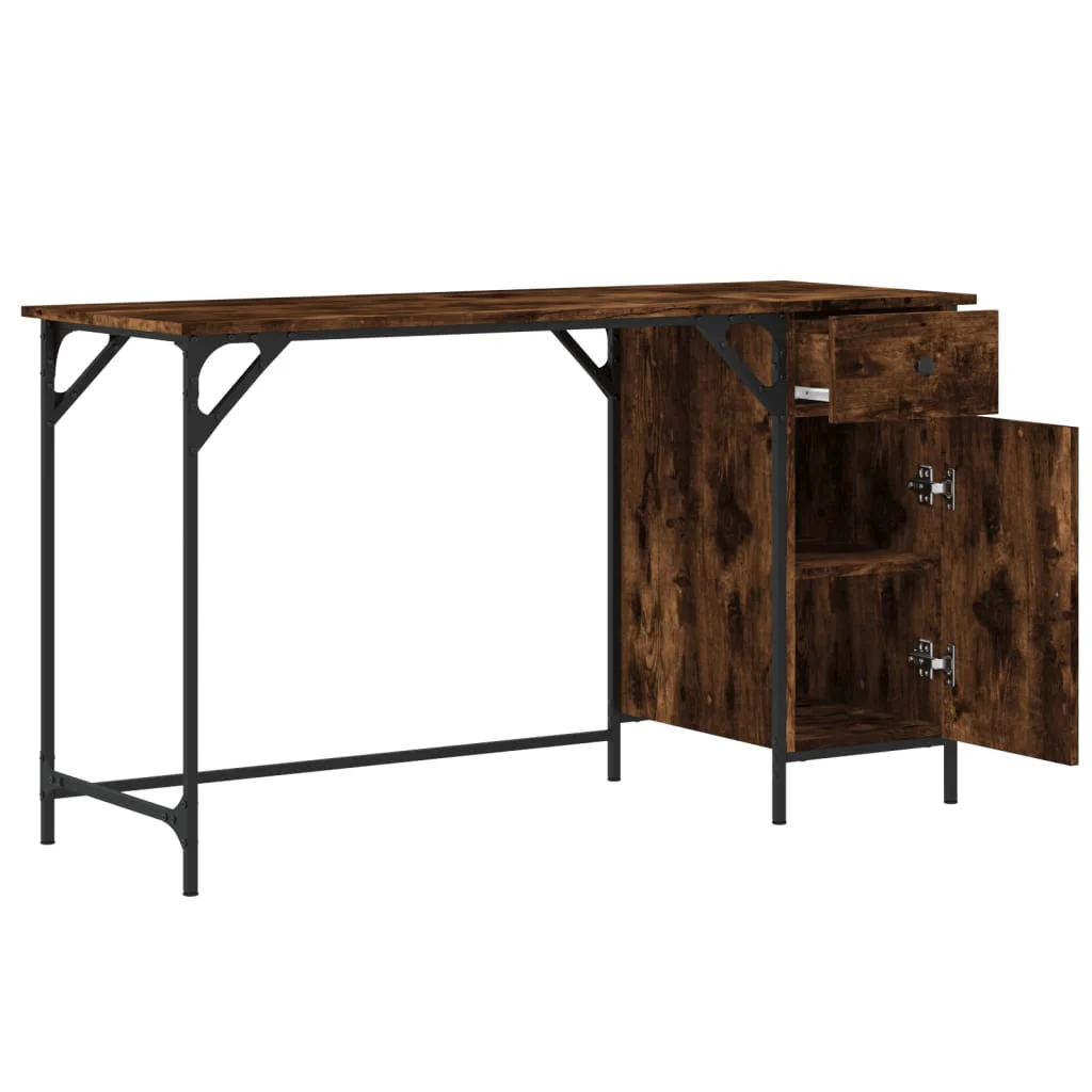 Bureau d'ordinateur 131 x 48 x 75 cm chêne fumé bois d'ingénierie – vue de dos