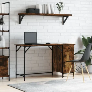 Bureau d'ordinateur 131 x 48 x 75 cm chêne fumé bois d'ingénierie – vue d’ensemble