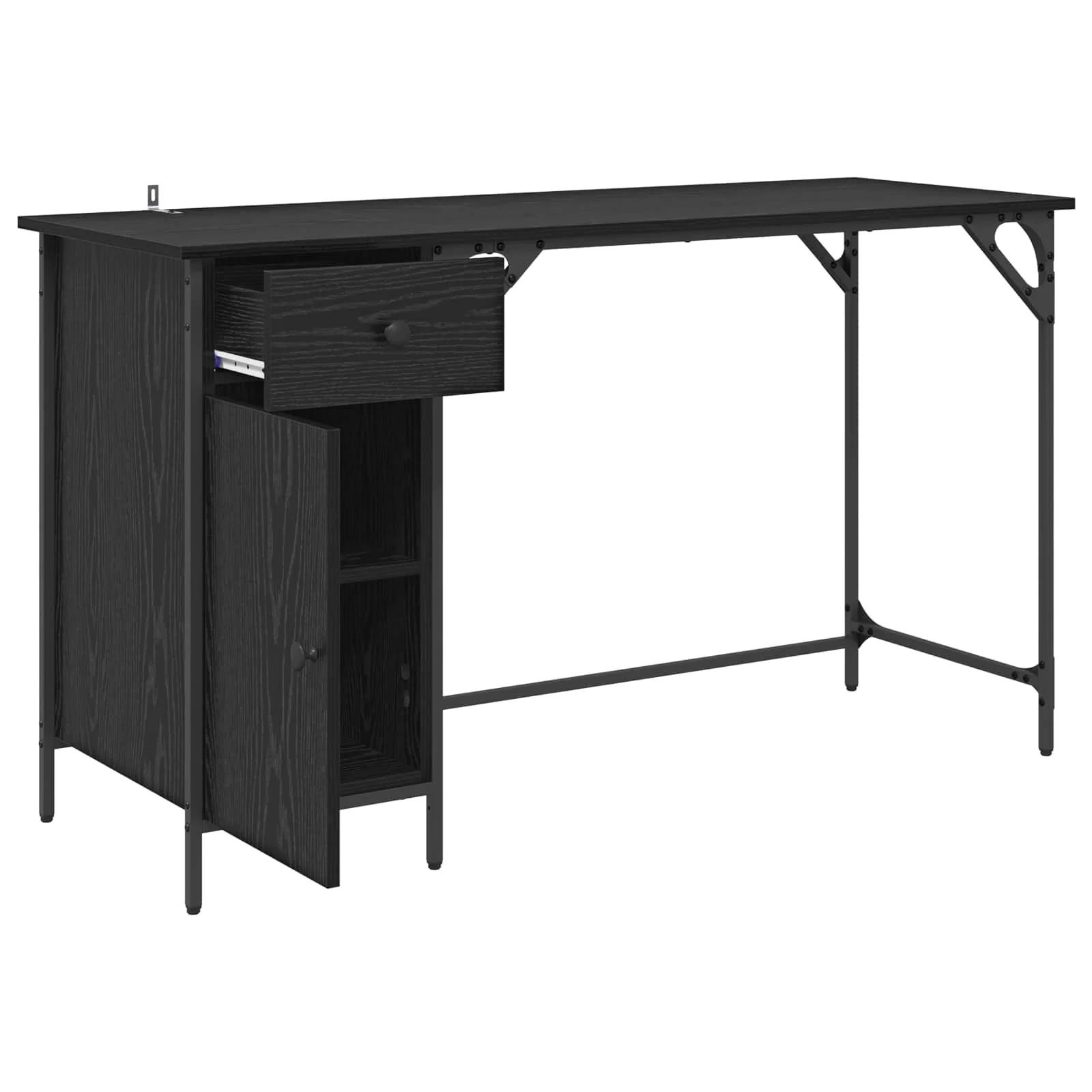 Bureau d'ordinateur 131 x 48 x 75 cm chêne noir bois d'ingénierie – vue de dessus