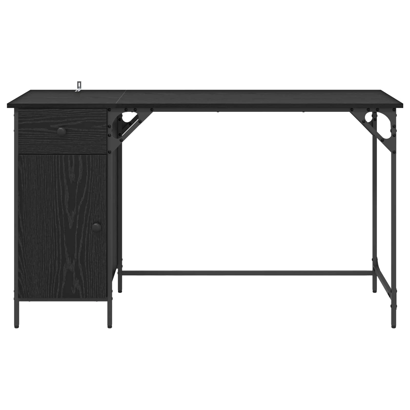 Bureau d'ordinateur 131 x 48 x 75 cm chêne noir bois d'ingénierie – vue de dos