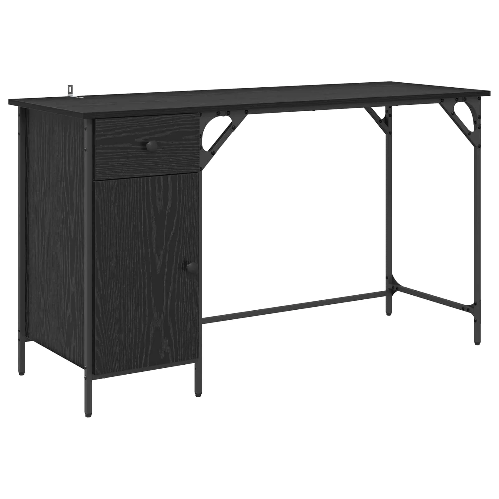 Bureau d'ordinateur 131 x 48 x 75 cm chêne noir bois d'ingénierie – vue de côté