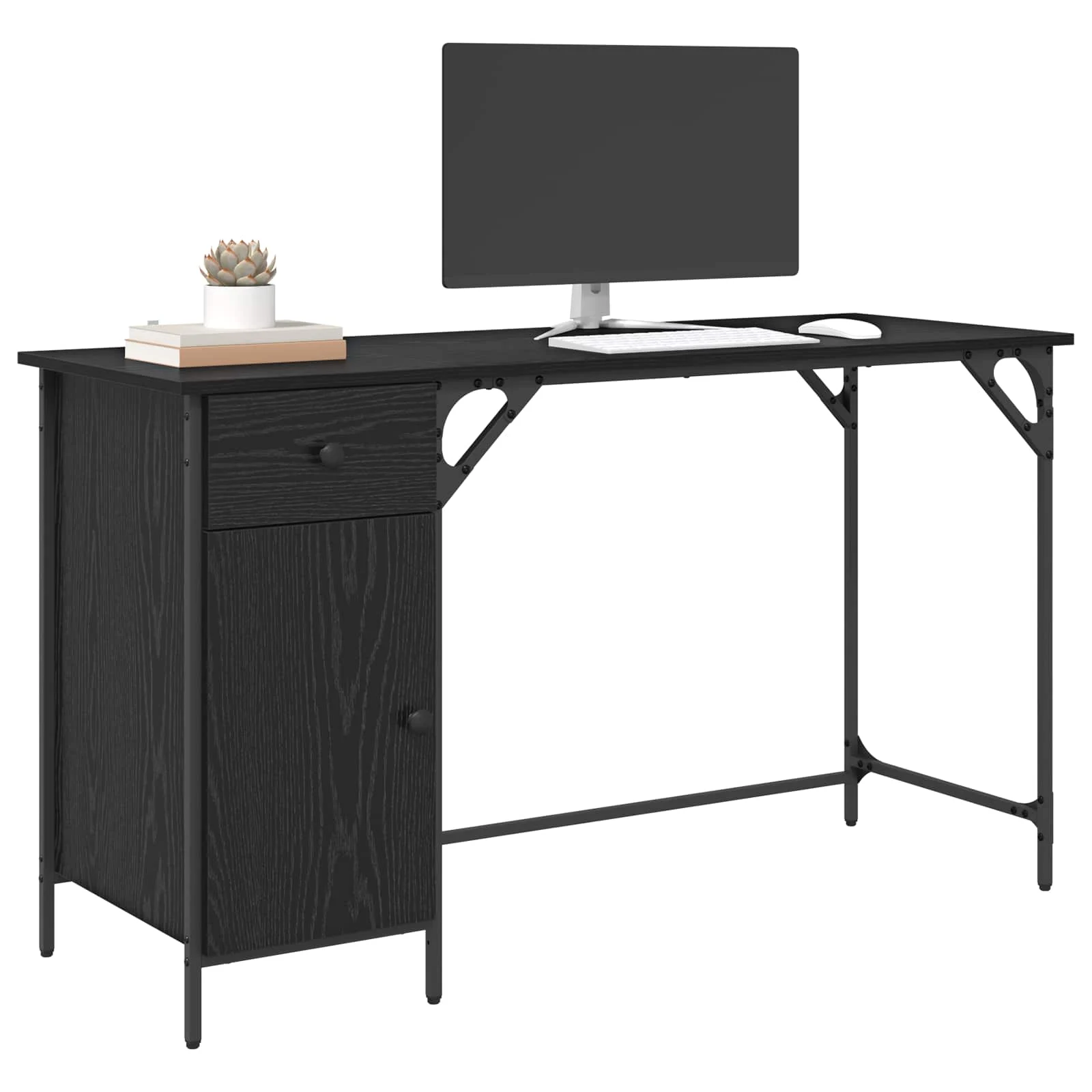 Bureau d'ordinateur 131 x 48 x 75 cm chêne noir bois d'ingénierie – vue de détail