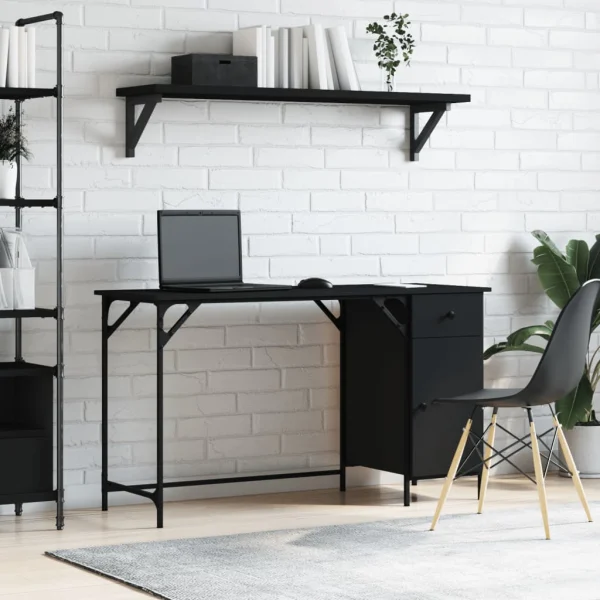 Bureau d'ordinateur 131 x 48 x 75 cm noir bois d'ingénierie – vue d’ensemble