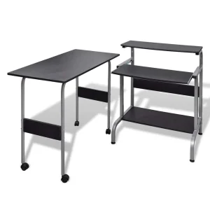 Bureau d'ordinateur à 2 pièces avec plateau à clavier 66 x 49 x 84 cm noir acier – vue d’ensemble