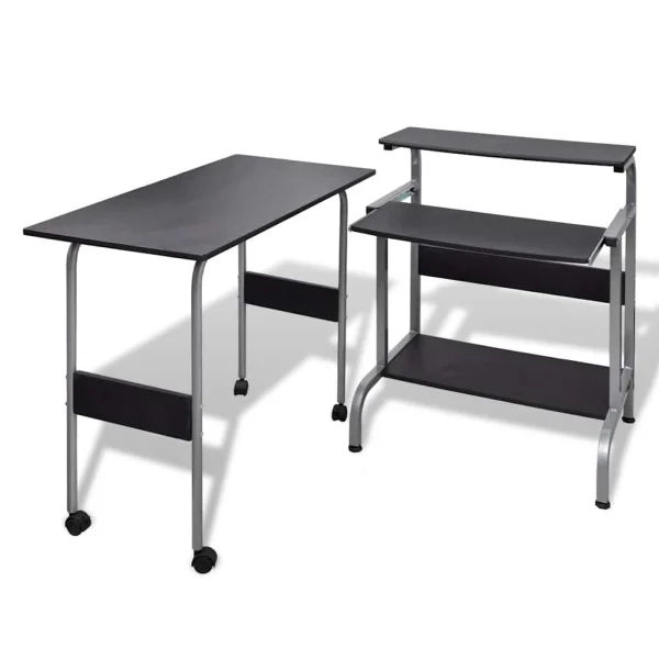 Bureau d'ordinateur à 2 pièces avec plateau à clavier 66 x 49 x 84 cm noir acier – vue d’ensemble