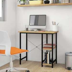 Bureau d'ordinateur 80 x 40 x 72 cm noir et chêne clair mdf – vue d’ensemble