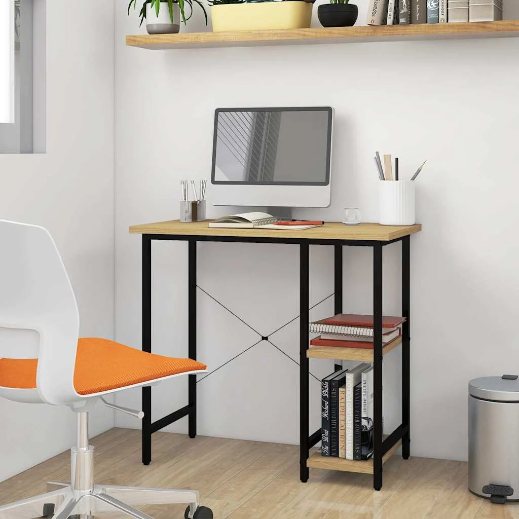 Bureau d'ordinateur 80 x 40 x 72 cm noir et chêne clair mdf – vue d’ensemble