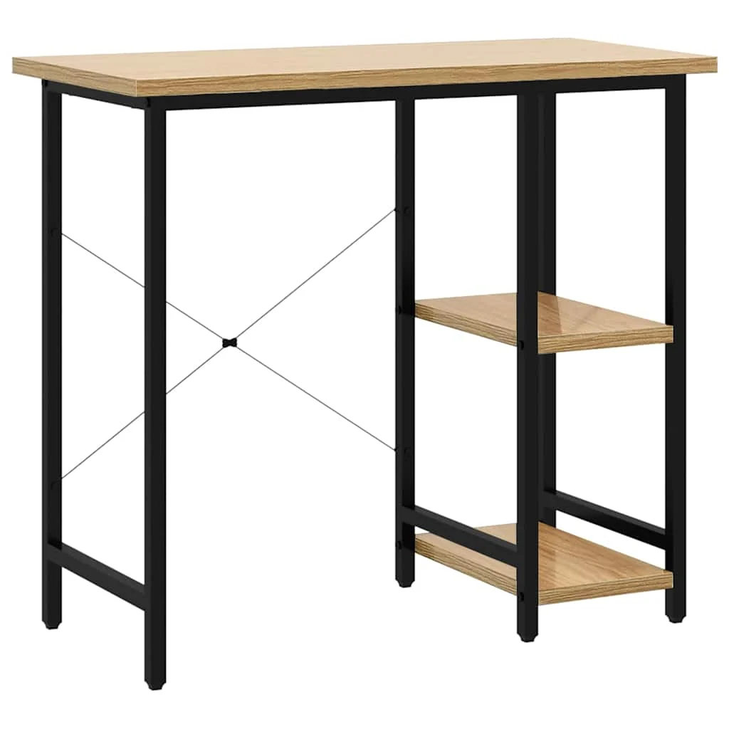 Bureau d'ordinateur 80 x 40 x 72 cm noir et chêne clair mdf – vue de côté