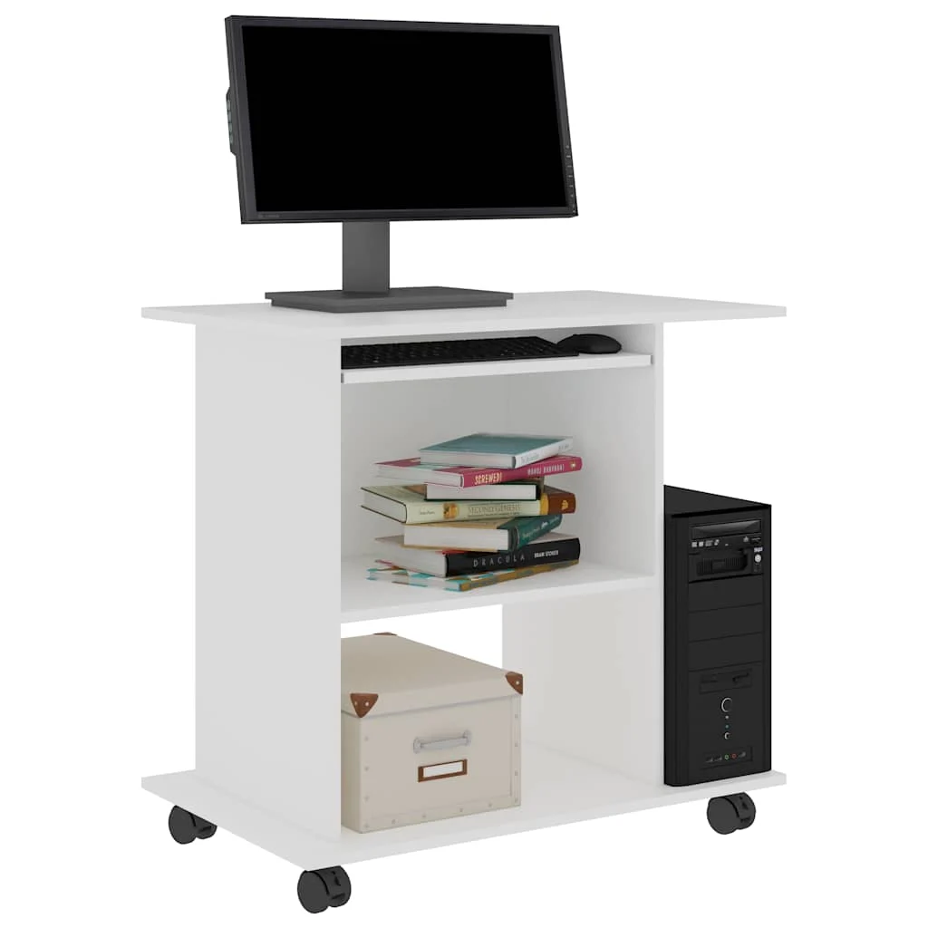 Bureau d'ordinateur 80 x 50 x 75 cm blanc bois d'ingénierie – vue de dessus