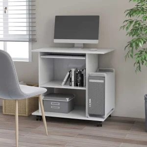 Bureau d'ordinateur 80 x 50 x 75 cm blanc bois d'ingénierie – vue d’ensemble
