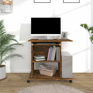 Bureau d'ordinateur 80 x 50 x 75 cm chêne fumé bois d'ingénierie – vue d’ensemble