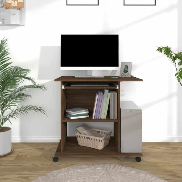 Bureau d'ordinateur 80 x 50 x 75 cm chêne marron bois d'ingénierie – vue d’ensemble