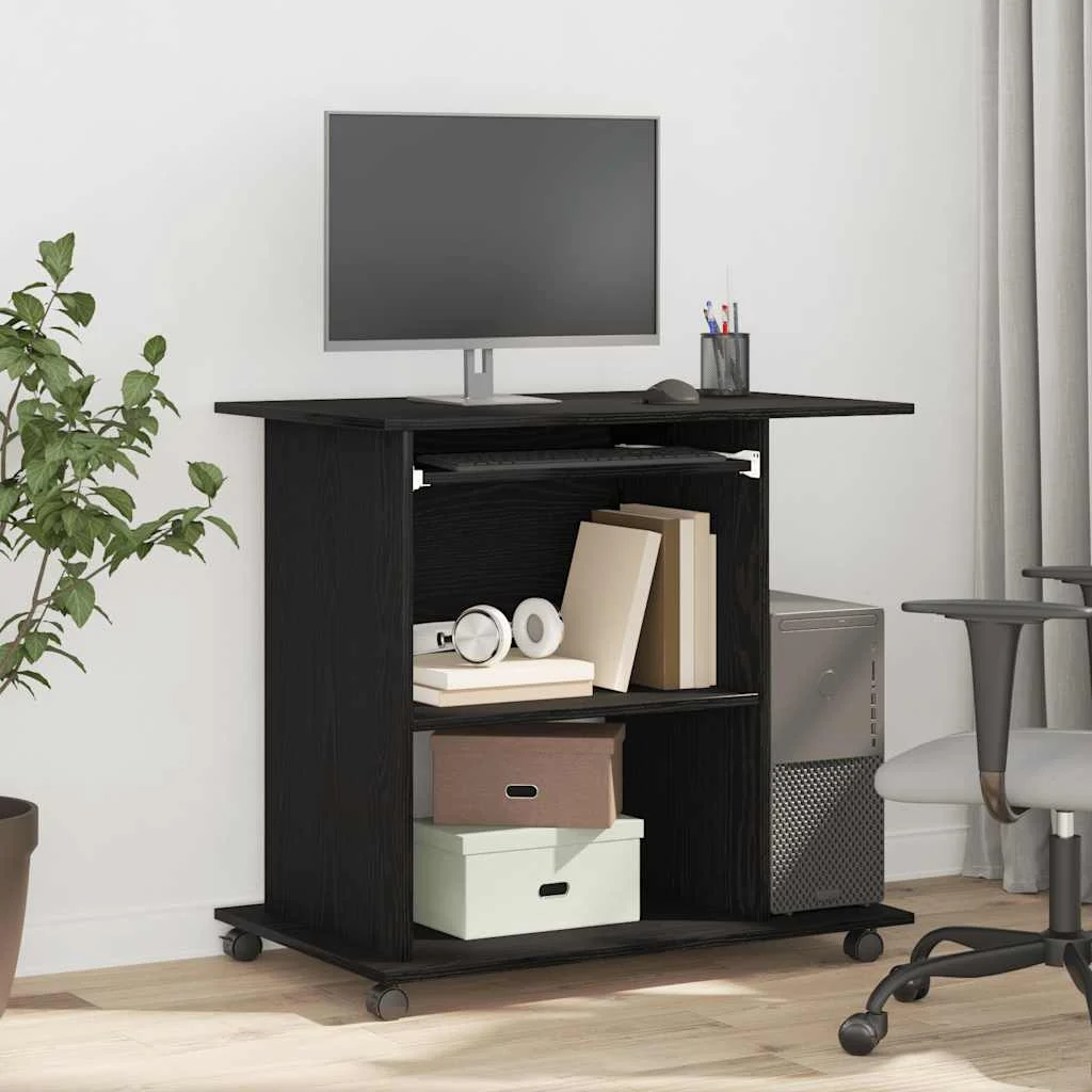 Bureau d'ordinateur 80 x 50 x 75 cm chêne noir bois d'ingénierie – vue d’ensemble