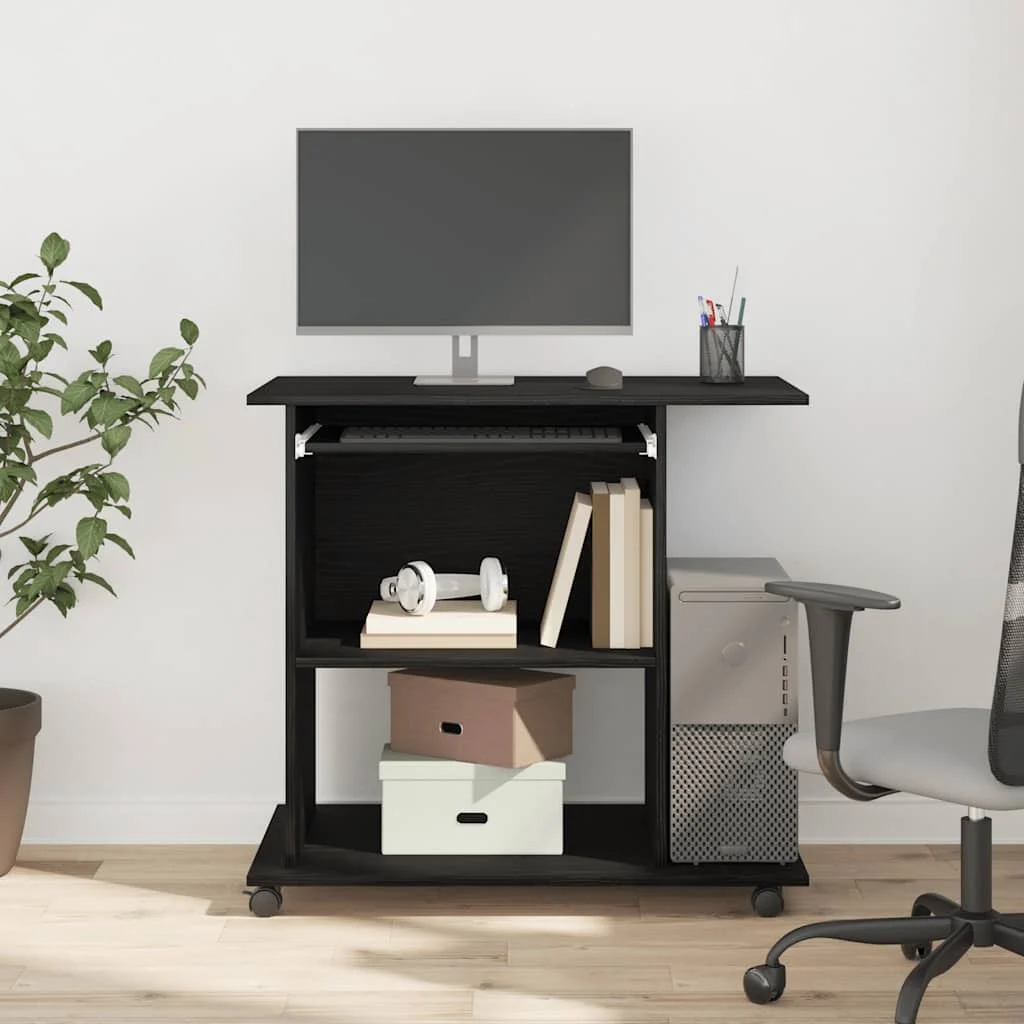 Bureau d'ordinateur 80 x 50 x 75 cm chêne noir bois d'ingénierie – vue de détail