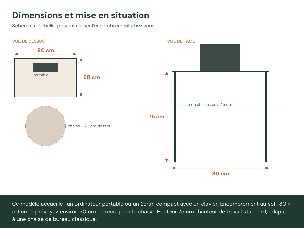 Bureau d'ordinateur 80 x 50 x 75 cm chêne noir bois d'ingénierie – vue de face