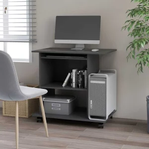 Bureau d'ordinateur 80 x 50 x 75 cm gris aggloméré – vue d’ensemble