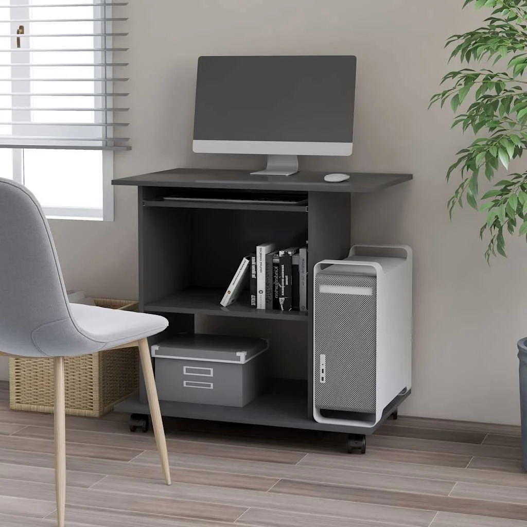 Bureau d'ordinateur 80 x 50 x 75 cm gris aggloméré – vue d’ensemble