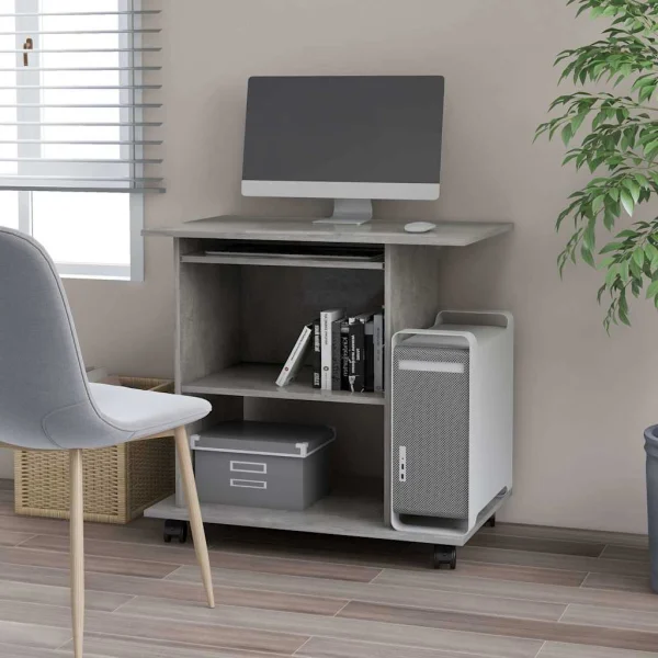 Bureau d'ordinateur 80 x 50 x 75 cm gris béton bois d'ingénierie – vue d’ensemble