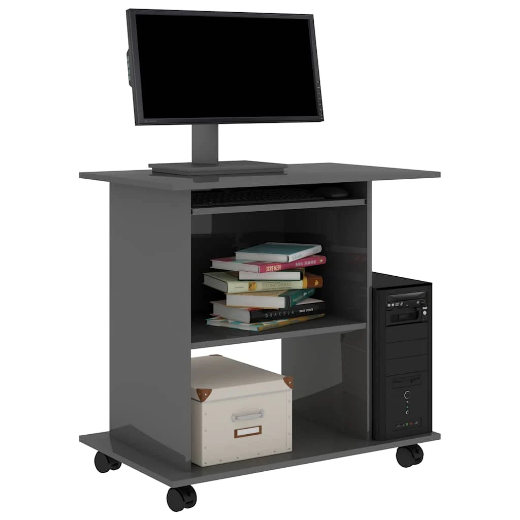 Bureau d'ordinateur 80 x 50 x 75 cm gris brillant aggloméré – vue de dessus