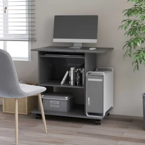Bureau d'ordinateur 80 x 50 x 75 cm gris brillant aggloméré – vue d’ensemble