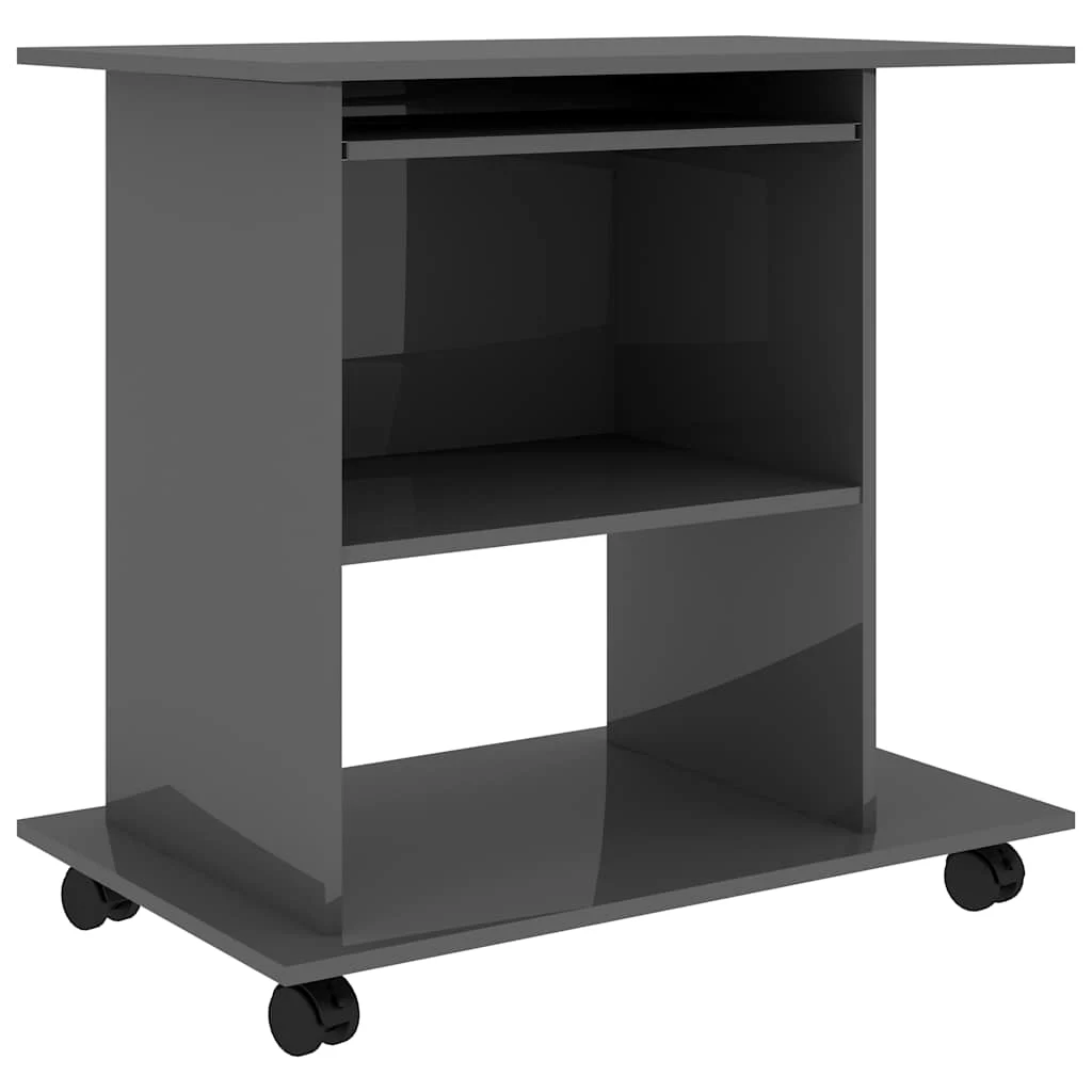 Bureau d'ordinateur 80 x 50 x 75 cm gris brillant aggloméré – vue de côté