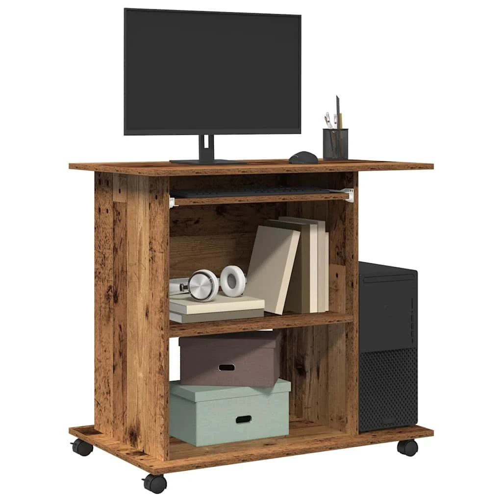 Bureau d'ordinateur 80 x 50 x 75 cm vieux bois bois d'ingénierie – vue d’ensemble