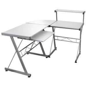 Bureau d'ordinateur d'angle 132 x 112 x 99 cm blanc bois d'ingénierie – vue d’ensemble