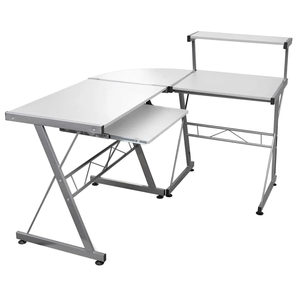 Bureau d'ordinateur d'angle 132 x 112 x 99 cm blanc bois d'ingénierie – vue d’ensemble