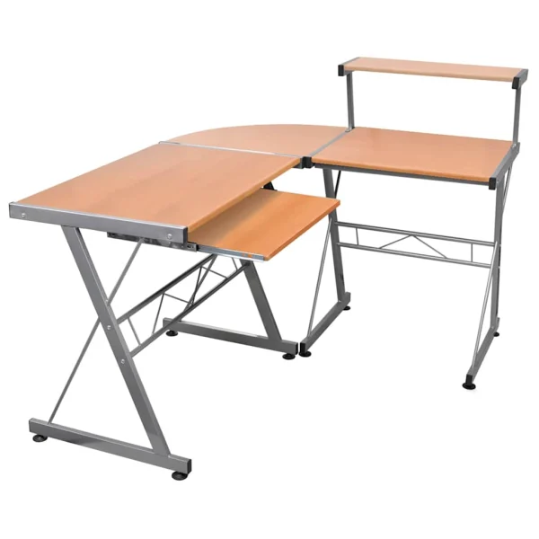 Bureau d'ordinateur d'angle 132 x 112 x 99 cm marron bois d'ingénierie – vue d’ensemble