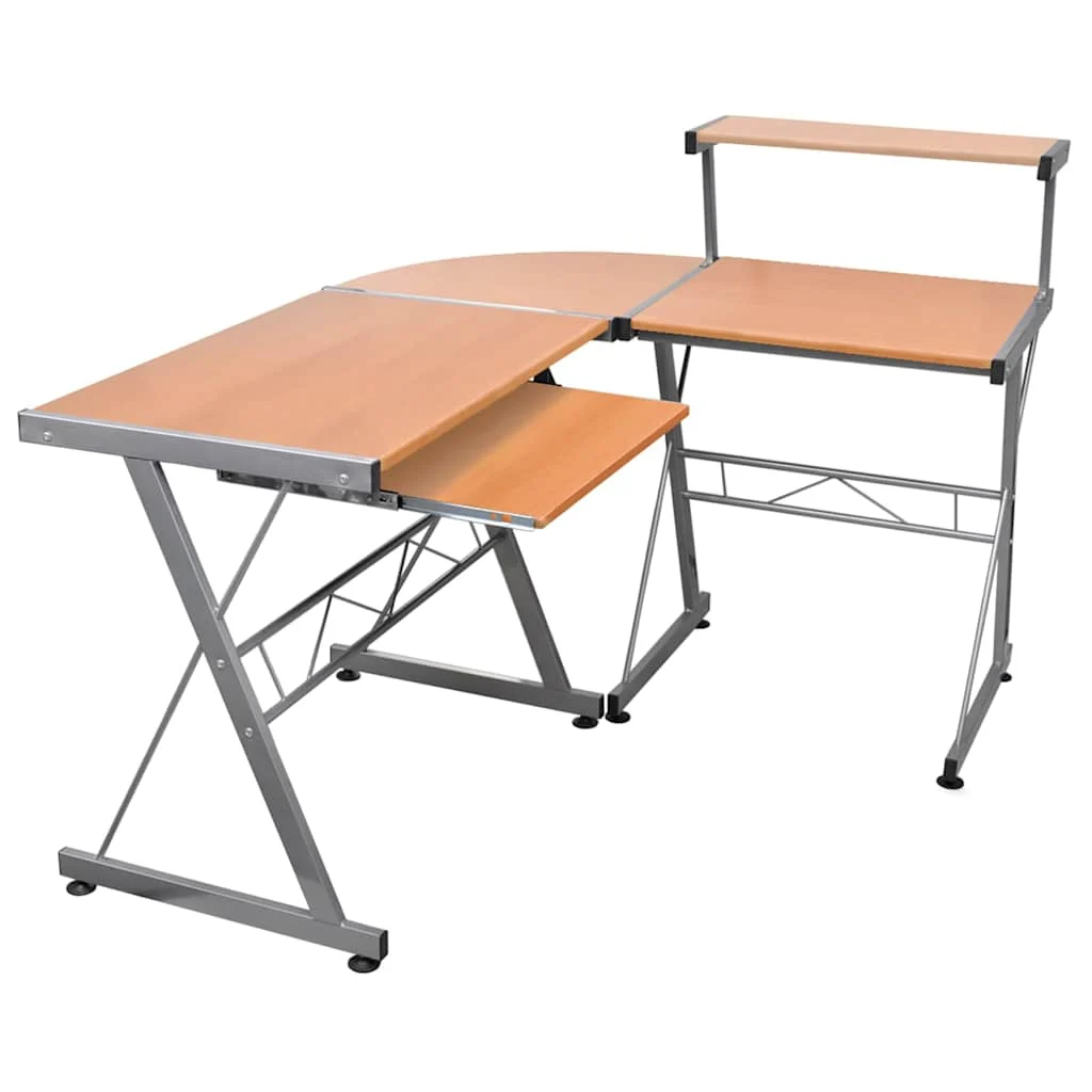 Bureau d'ordinateur d'angle 132 x 112 x 99 cm marron bois d'ingénierie – vue d’ensemble