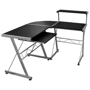 Bureau d'ordinateur d'angle 132 x 112 x 99 cm noir bois d'ingénierie – vue d’ensemble
