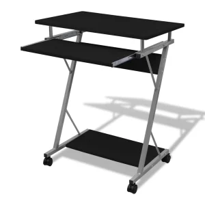 Bureau d'ordinateur compact avec plateau à clavier 40 x 74 x 60 cm noir acier – vue d’ensemble