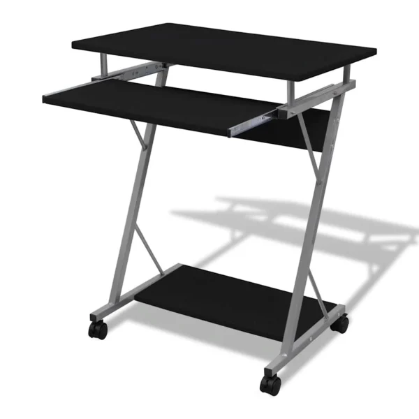 Bureau d'ordinateur compact avec plateau à clavier 40 x 74 x 60 cm noir acier – vue d’ensemble