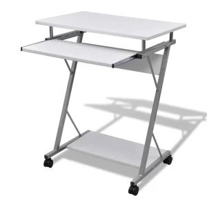 Bureau d'ordinateur compact avec plateau à clavier 60 x 40 x 74 cm blanc acier – vue d’ensemble