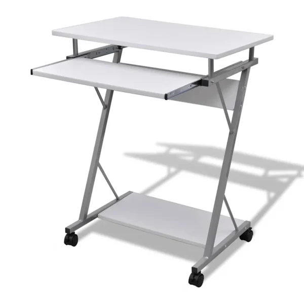 Bureau d'ordinateur compact avec plateau à clavier 60 x 40 x 74 cm blanc acier – vue d’ensemble