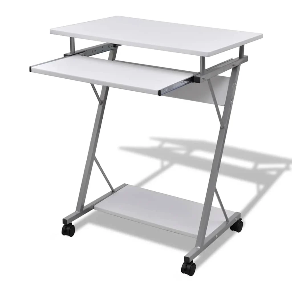 Bureau d'ordinateur compact avec plateau à clavier 60 x 40 x 74 cm blanc acier – vue d’ensemble