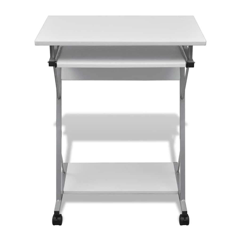 Bureau d'ordinateur compact avec plateau à clavier 60 x 40 x 74 cm blanc acier – vue de côté