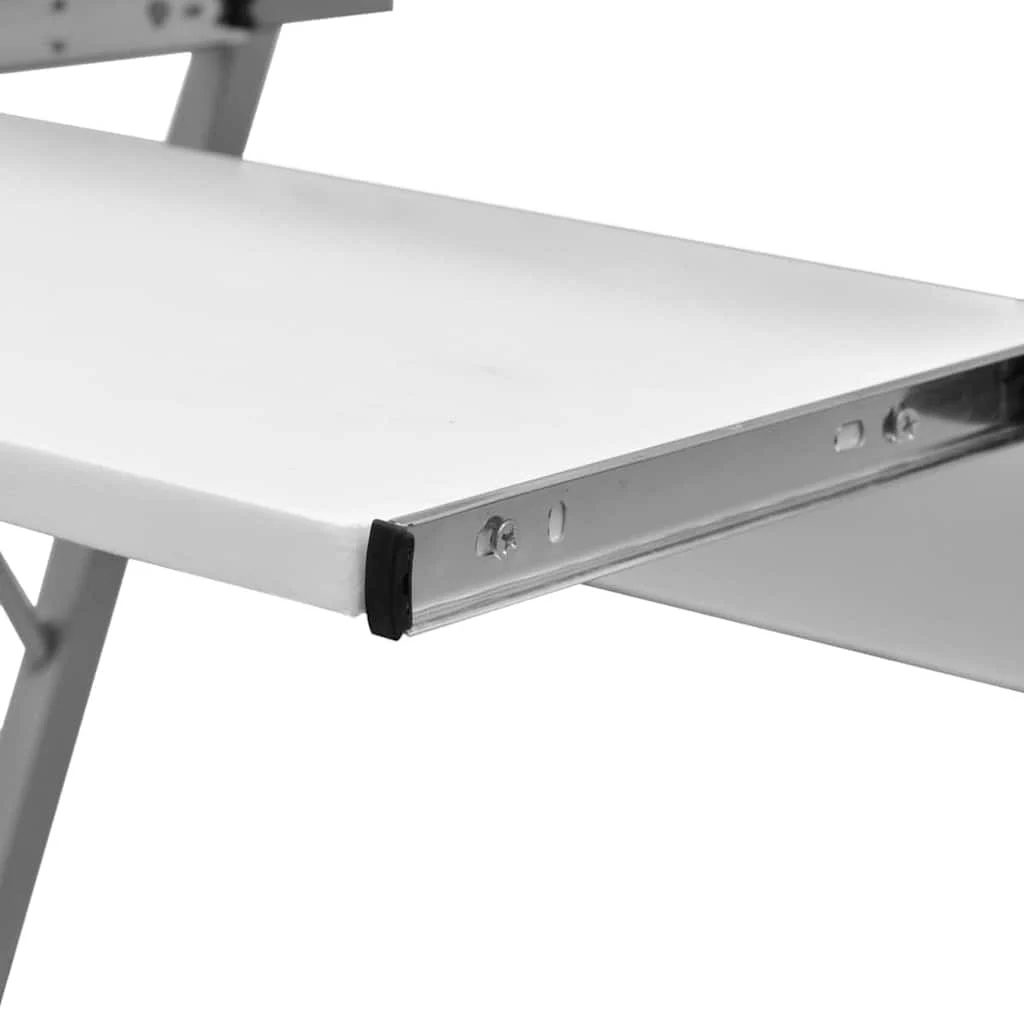 Bureau d'ordinateur compact avec plateau à clavier 60 x 40 x 74 cm blanc acier – vue de détail