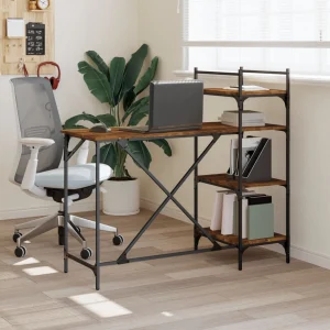 Bureau d'ordinateur avec étagères 120 x 47 x 109 cm chêne fumé bois d'ingénierie – vue d’ensemble
