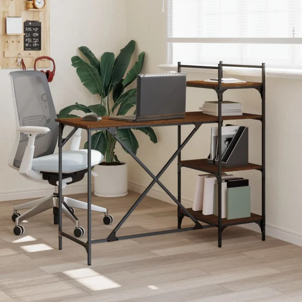 Bureau d'ordinateur avec étagères 120 x 47 x 109 cm chêne marron bois d'ingénierie – vue d’ensemble