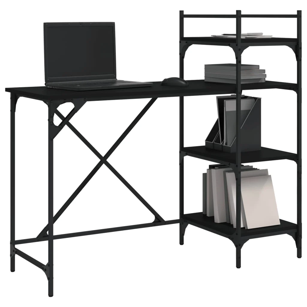 Bureau d'ordinateur avec étagères 120 x 47 x 109 cm noir bois d'ingénierie – vue de dos