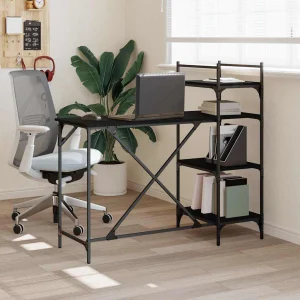 Bureau d'ordinateur avec étagères 120 x 47 x 109 cm noir bois d'ingénierie – vue d’ensemble