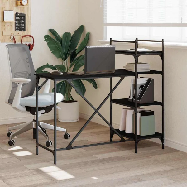 Bureau d'ordinateur avec étagères 120 x 47 x 109 cm noir bois d'ingénierie – vue d’ensemble