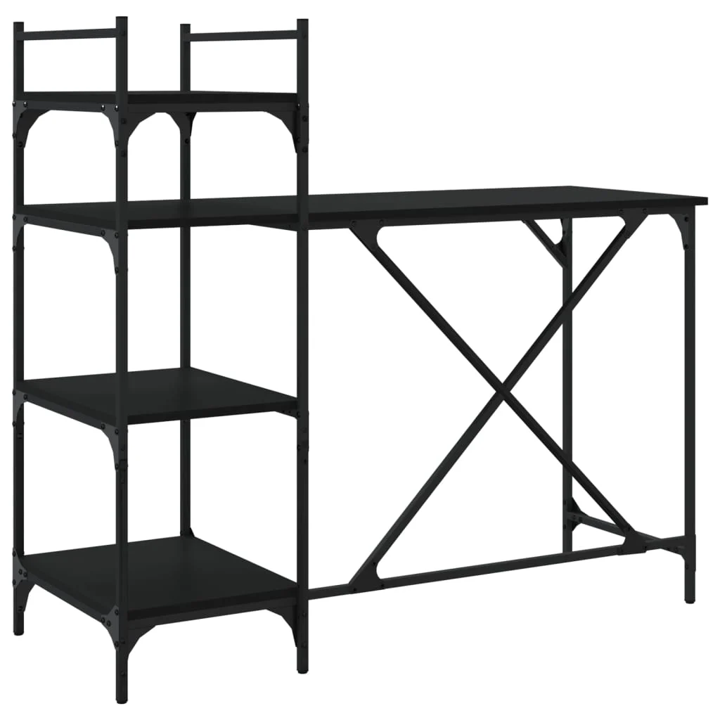 Bureau d'ordinateur avec étagères 120 x 47 x 109 cm noir bois d'ingénierie – vue de côté