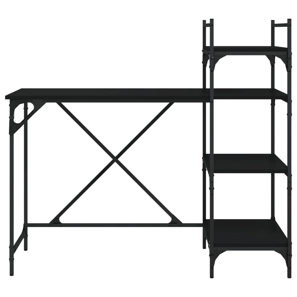 Bureau d'ordinateur avec étagères 120 x 47 x 109 cm noir bois d'ingénierie – vue de détail
