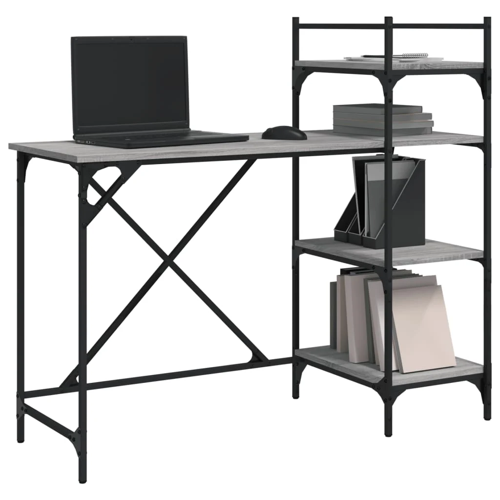 Bureau d'ordinateur avec étagères 120 x 47 x 109 cm sonoma gris bois d'ingénierie – vue de dos