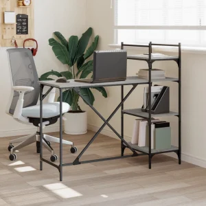 Bureau d'ordinateur avec étagères 120 x 47 x 109 cm sonoma gris bois d'ingénierie – vue d’ensemble